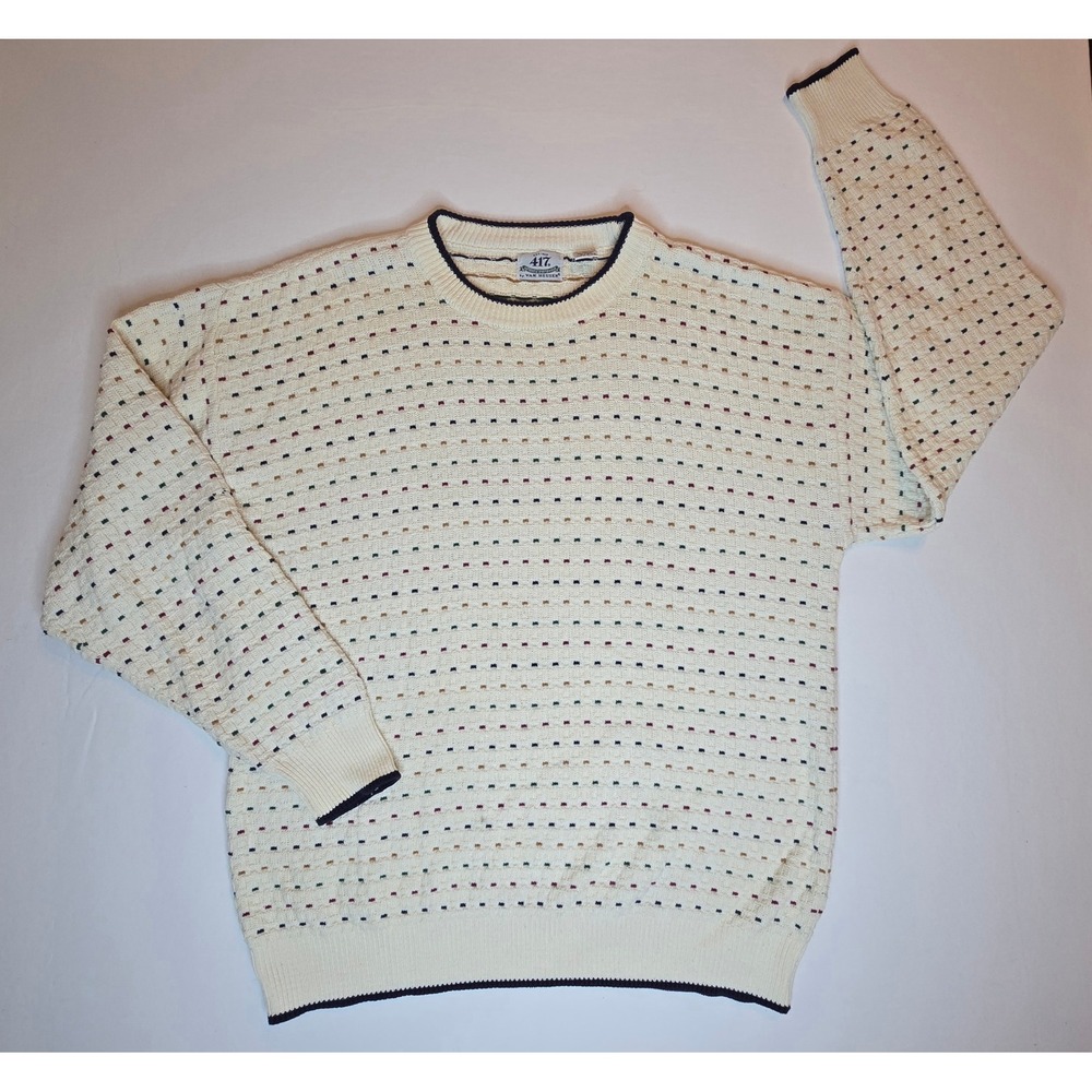 Vintage 417 by Van Heusen Textured Dot 100% Cotton Sweater XL Grandpa Sweater